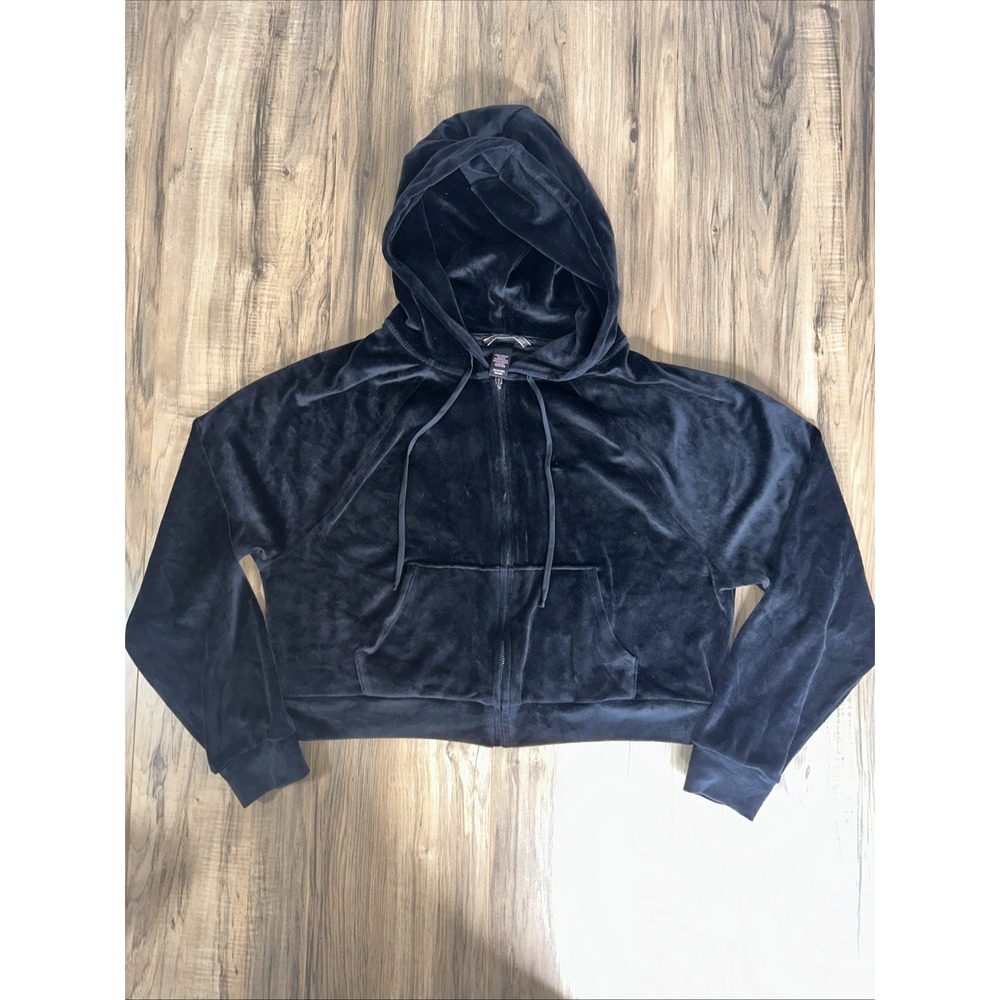 Victoria Secret Women's Full Zip Cropped Sweater XS Black‎ Fleece